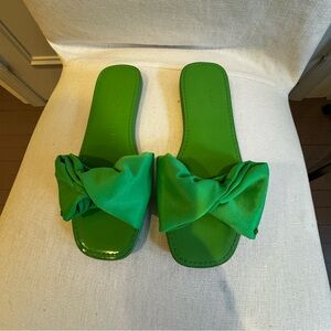 KATE SPADE Bikini Bow Green Satin Slide Sandals - Women